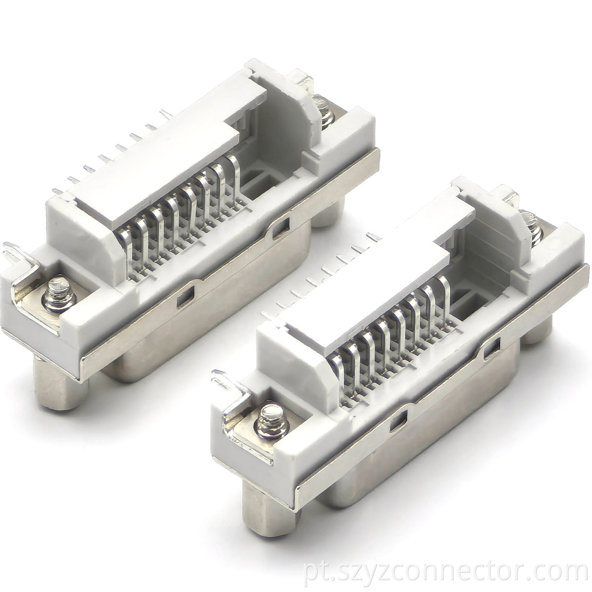 Conector DVI Ângulo Direito DIP Fêmea Com Chapeamento De Ouro Seletivo e Rebitagem Incluindo Parafusos Branco 29P DVI Connector Right Angle DIP Female With Selective Gold Plating and Riveting Including Screws White 29P